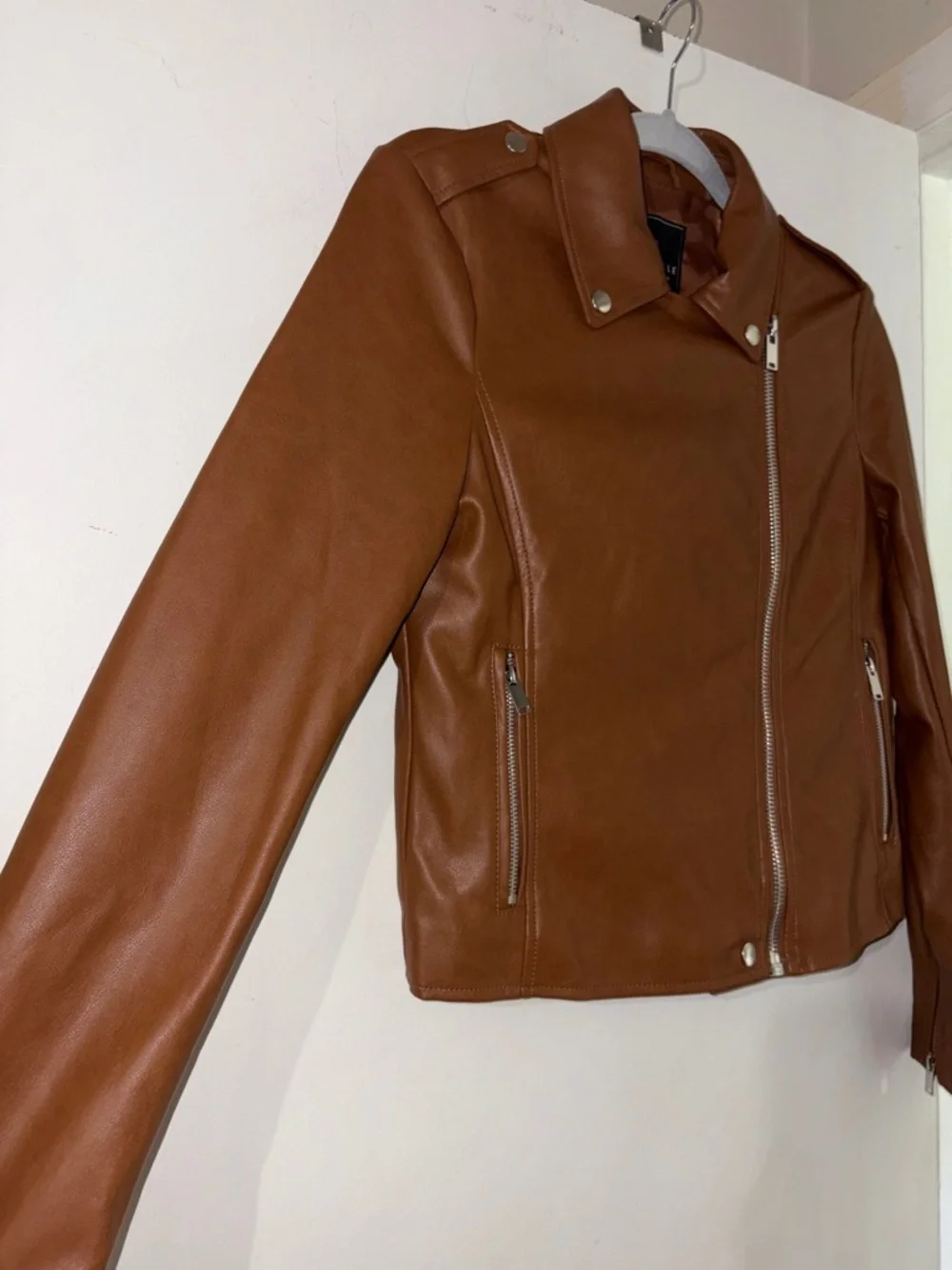 Bagatelle Faux Leather Zip Jacket - Brown - Picture 2 of 9